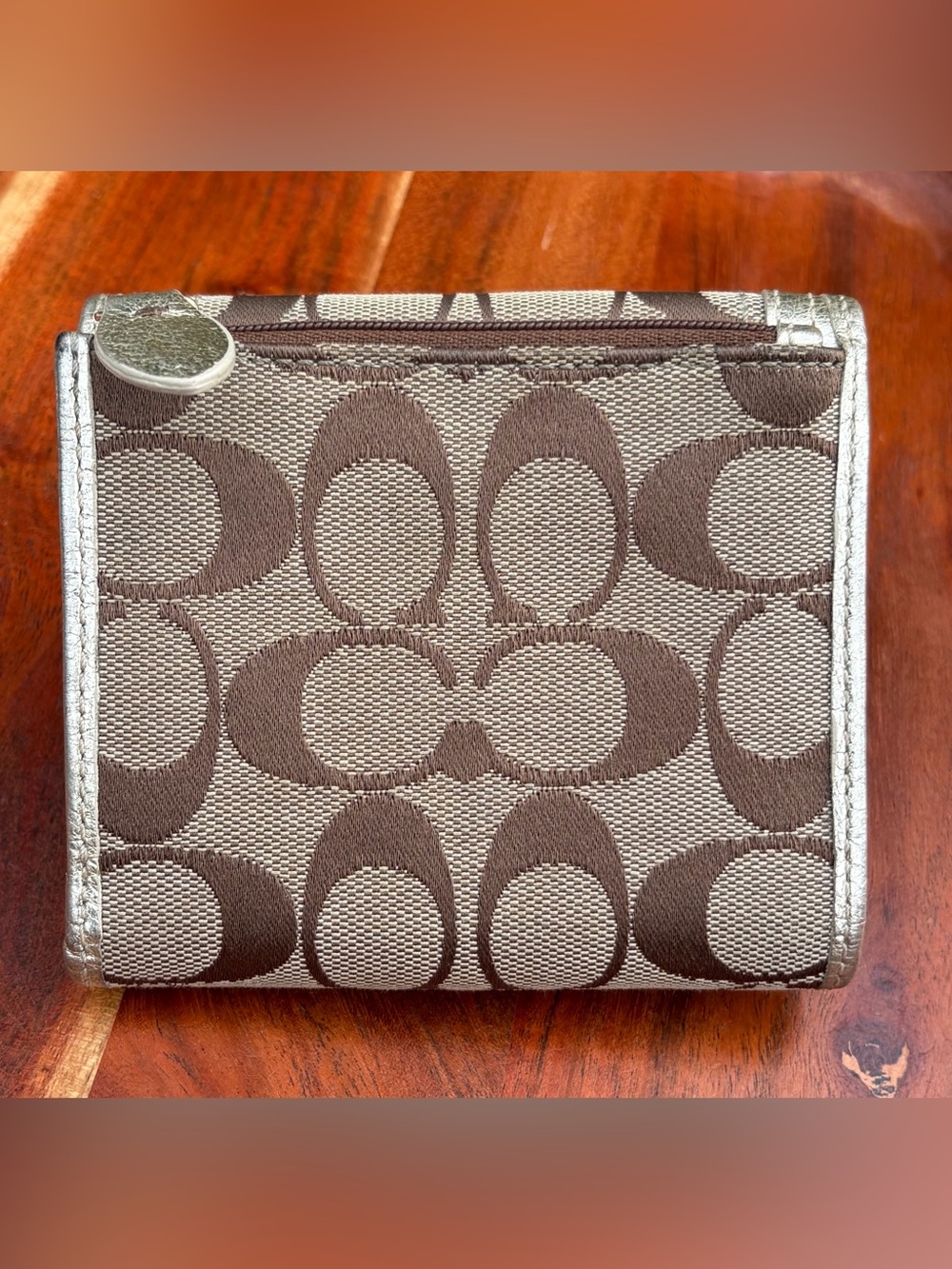 Vintage COACH Signature C Turnlock Metallic Gold French Wallet - Picture 10 of 16